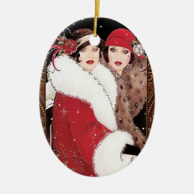 Ornamento De Cerâmica Mulheres 1920 de inverno em Casacos (Frente)