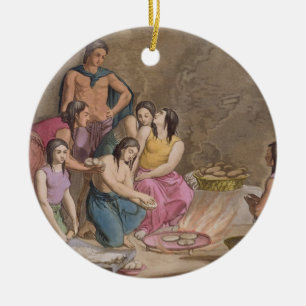 Ornamento De Cerâmica Mulheres astecas que fazem o pão do milho, Méxic