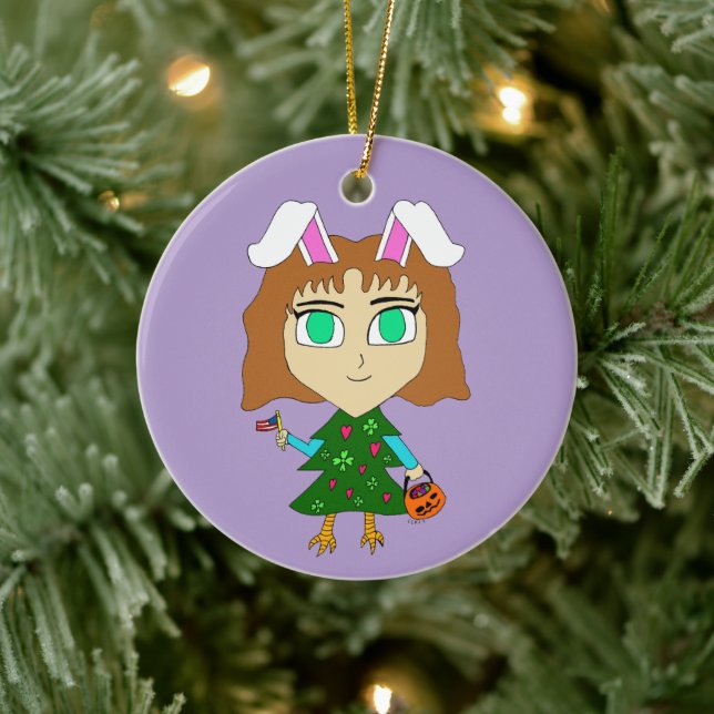 Ornamento De Cerâmica Multi Feriado Chibi (Árvore)