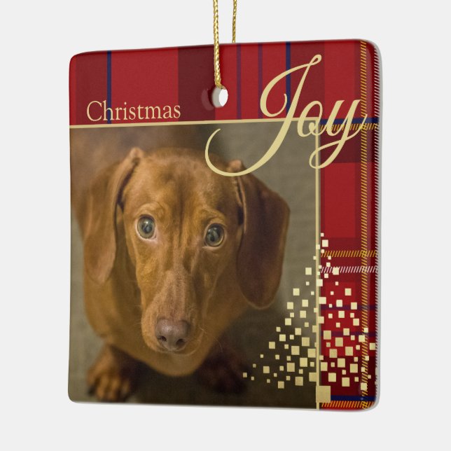 Ornamento De Cerâmica Multifoto de Xadrez de Férias (Esquerda)