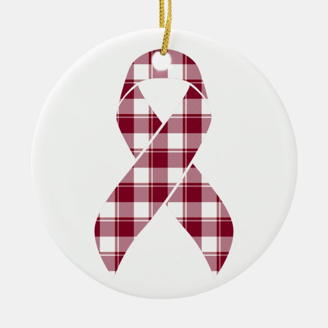 Ornamento De Cerâmica Multiple Myeloma Cancer Awareness Plaid Burgundy  (Frente)