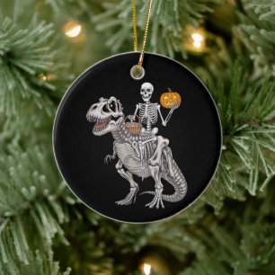 Ornamento De Cerâmica Múmia de Esqueleto Montando Dinossauro T rex Hallo