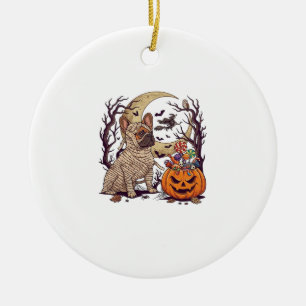 Ornamento De Cerâmica Múmia de Halloween Bulldogue Francês Abóbora Doce