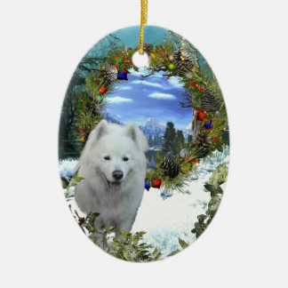 Ornamento De Cerâmica Mundo do Samoyed
