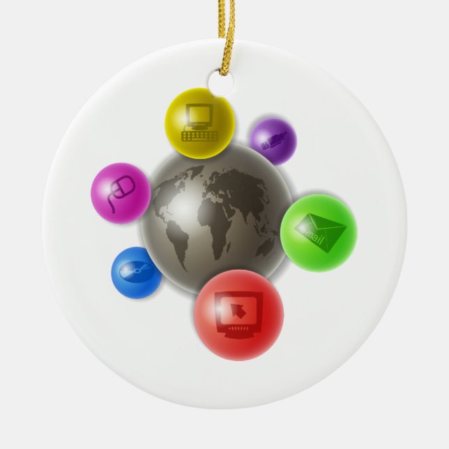 Ornamento De Cerâmica Mundo dos computadores (Frente)