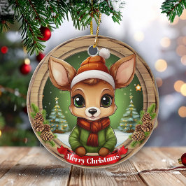 Ornamento De Cerâmica Mundo Mágico de Inverno Floresta Selvagem 🦌🎄
