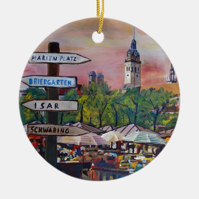 Ornamento De Cerâmica Munich Baviera Viktualienmarkt com letreiros (Frente)