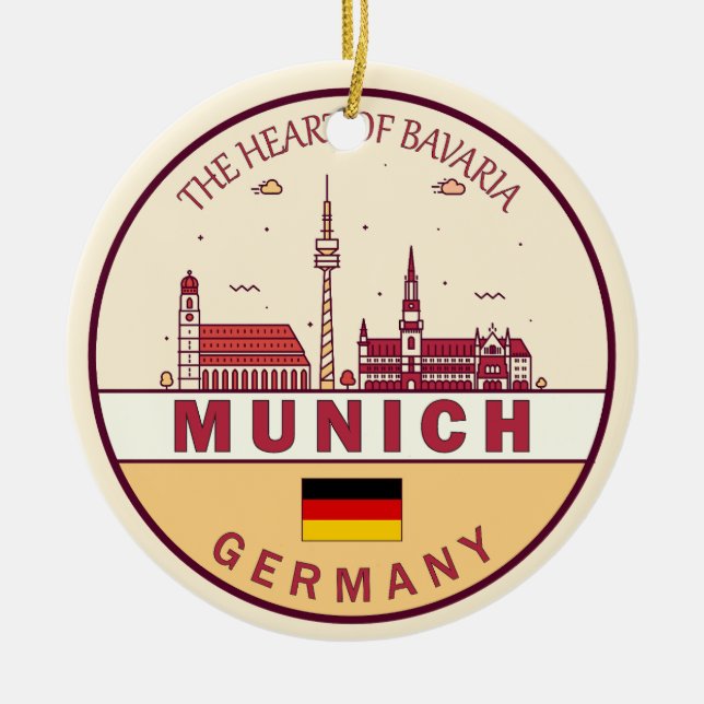 Ornamento De Cerâmica Munich Germany City Skyline Emblem (Frente)