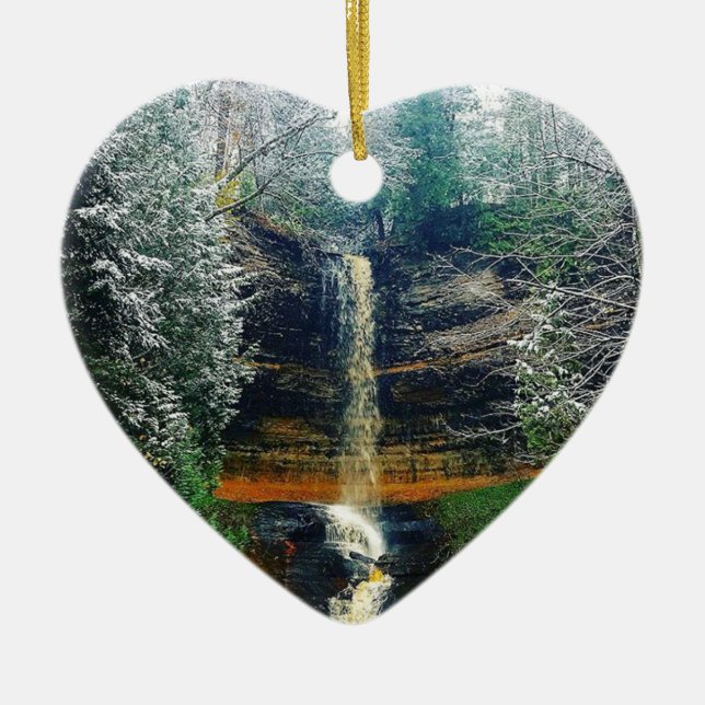 Ornamento De Cerâmica Munising cai península superior Michigan (Frente)