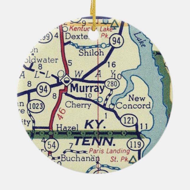 Ornamento De Cerâmica Murray KY Vintage Map (Traseira)