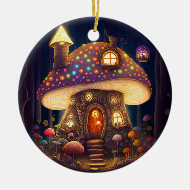 Ornamento De Cerâmica Mushroom House Fantasy Art (Frente)