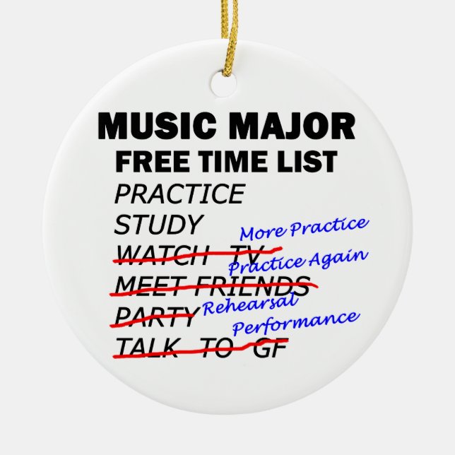 Ornamento De Cerâmica Music Major Free Time List (Frente)