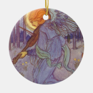 Ornamento De Cerâmica Música Angelical Tocando um Violino, Música Vintag
