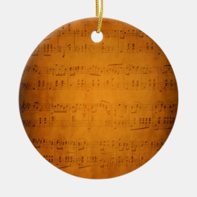 Ornamento De Cerâmica Música antiga de folha de safra (Frente)