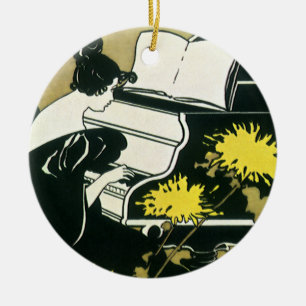 Ornamento De Cerâmica Música Antiga, Senhorita Traumerei Tocando Piano, 