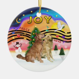 Ornamento De Cerâmica Música de Natal 2 - Golden Retrievers (DOIS)