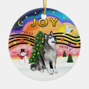 Ornamento De Cerâmica Música do Natal - Alaskan Malamute