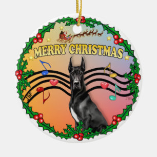 Ornamento De Cerâmica Música do Natal (gr) - Black Great Dane