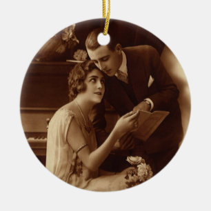Ornamento De Cerâmica Música Romântica Vintage, Amantes do Amor e do Rom