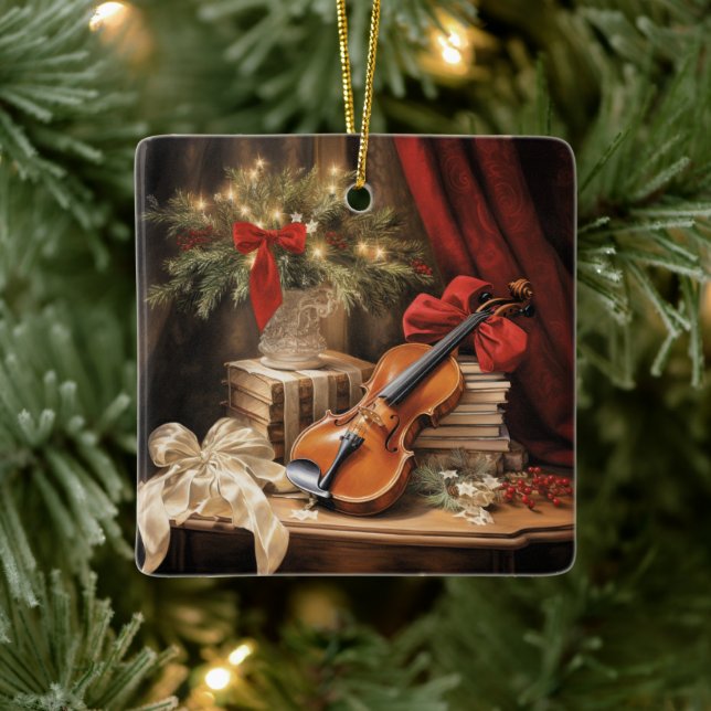 Ornamento De Cerâmica Música Violina de Natal (Árvore)