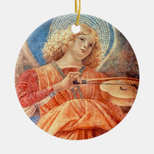 Ornamento De Cerâmica Musical angel playing the violin fresco (Frente)