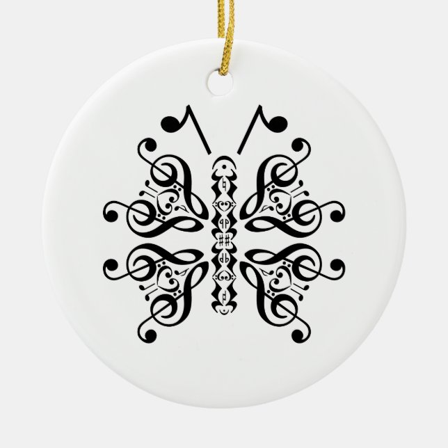 Ornamento De Cerâmica Musical Butterfly Music Note Scroll Design (Frente)