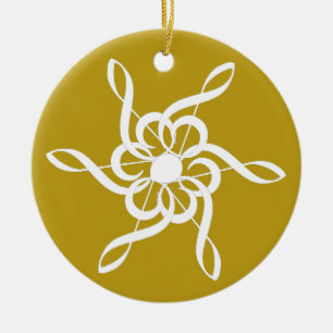 Ornamento De Cerâmica Musical personalizado de Clef Snowflake Dourado