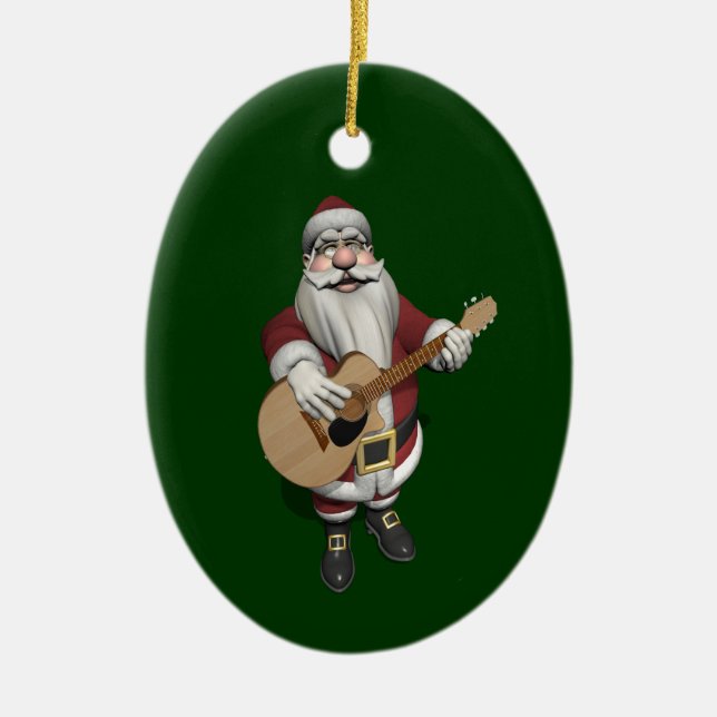 Ornamento De Cerâmica Musical Santa Claus Tocando Canções De Natal (Frente)