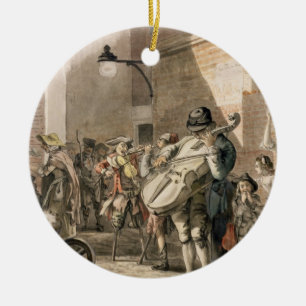 Ornamento De Cerâmica Músicos do Itinerant que jogam em uma parte pobre