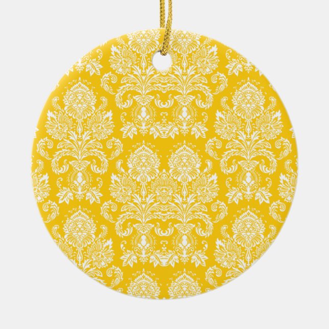 Ornamento De Cerâmica Mustard Victorian Damask (Frente)