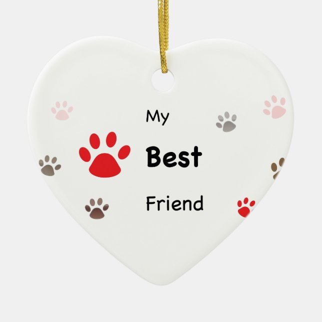 Ornamento De Cerâmica My Best Friend Paw Prints Pet Name (Frente)