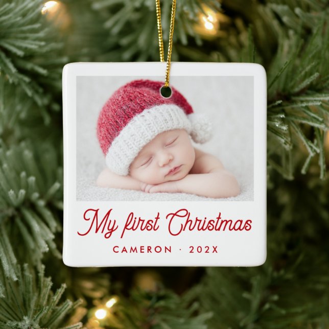 Ornamento De Cerâmica My first Christmas baby photo name year (Árvore)