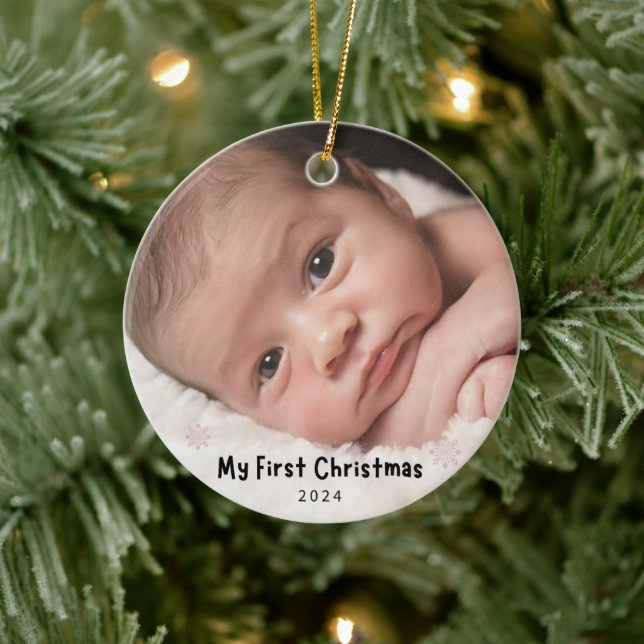 Ornamento De Cerâmica My First Christmas – Personalized Baby Photo  (Árvore)