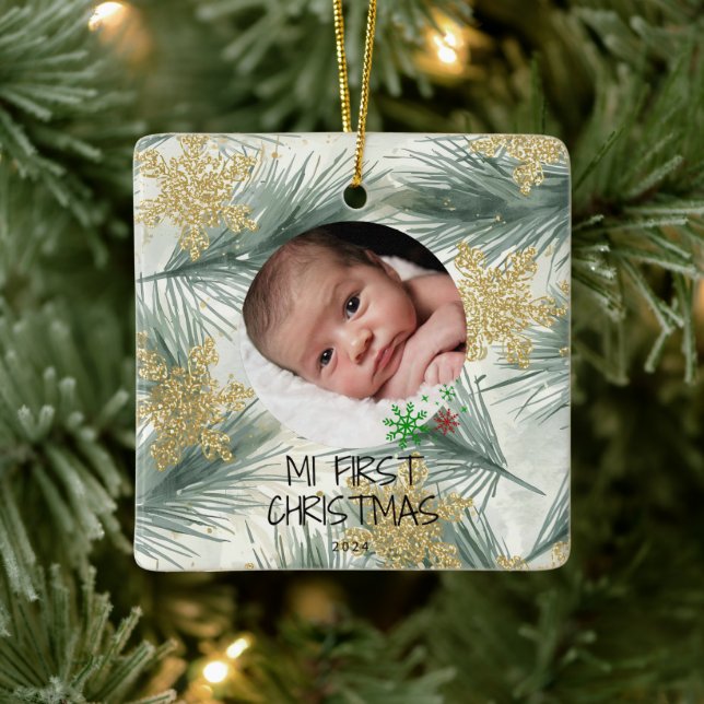 Ornamento De Cerâmica My First Christmas – Personalized Baby Photo (Árvore)