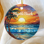 Ornamento De Cerâmica Myrtle Beach Faux Sampem Glass<br><div class="desc">Uma bela lembrança de Trip tropical personalizável. Personalização: Alterar Legenda e ano para torná-la exclusiva.</div>