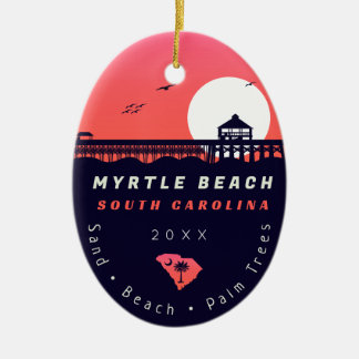 Ornamento De Cerâmica Myrtle Beach Pier SC Retro Sunset Souvenirs 60s