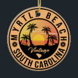 Ornamento De Cerâmica Myrtle Beach South Carolina Retro Sunset Souvenir<br><div class="desc">Este retrô Myrtle do design da Carolina do Sul faz um excelente de Natal ou presente de aniversário para fãs da praia da Carolina do Sul. O retroverão vibes design é um presente perfeito para amantes de viagem e fãs de destinos tropicais.</div>