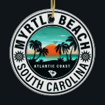 Ornamento De Cerâmica Myrtle Beach South Carolina Retro Sunset Souvenirs<br><div class="desc">Myrtle Beach South Carolina Retro Sunset Souvenirs Stickers. Este retrô Myrtle do design da Carolina do Sul faz um excelente de Natal ou presente de aniversário para fãs da praia da Carolina do Sul. O retroverão vibes design é um presente perfeito para amantes de viagem e fãs de destinos tropicais....</div>