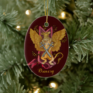 Ornamento De Cerâmica Mystic Griffin com Placas "Verdade" e "Bravura"