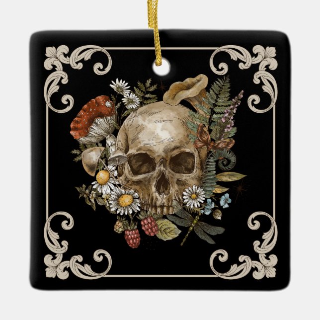Ornamento De Cerâmica Mystic Skull Vintage Black (Frente)