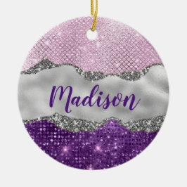 Ornamento De Cerâmica Na moda cor-de-rosa Monograma cinzento prateado co