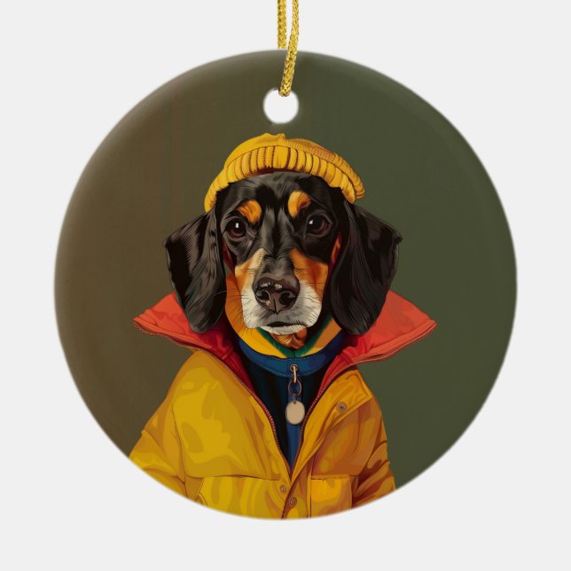 Ornamento De Cerâmica Na moda Dachshund (Frente)