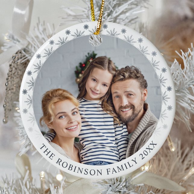 Ornamento De Cerâmica Na moda Duplo Lado Dois Flocos de Neve Prateados (Criador carregado)