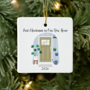 Ornamento De Cerâmica Na moda Primeiro Natal em Nossa Nova Porta da Fren