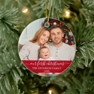 Ornamento De Cerâmica Na moda Script da Nossa Primeira Família De Natal