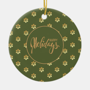 Ornamento De Cerâmica Na moda Verde e Dourado Natal Daisy