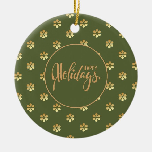 Ornamento De Cerâmica Na moda Verde e Dourado Natal Daisy (Frente)