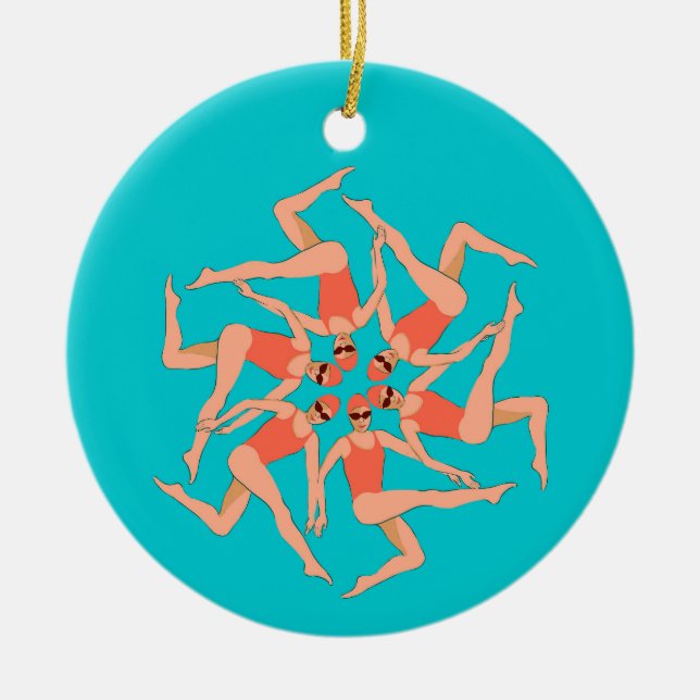 Ornamento De Cerâmica Nadadores - Coreografia de Nadação Sincronizada (Frente)