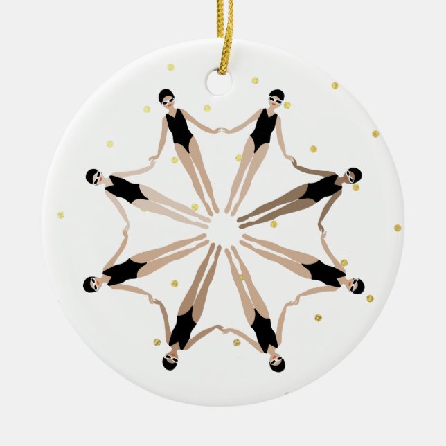 Ornamento De Cerâmica Nadadores Sincronizados Modernos Pontos Dourados (Frente)