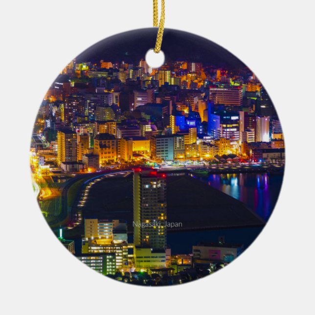 Ornamento De Cerâmica Nagasaki Japão à noite (Frente)